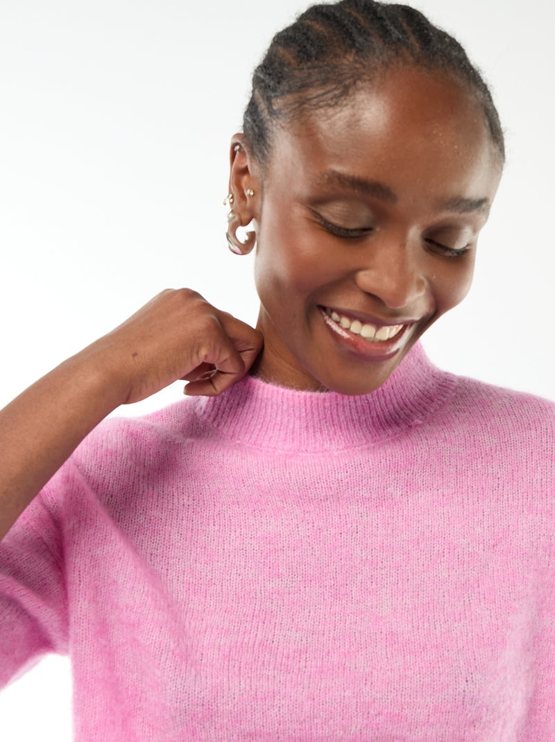 Pull col rond en mohair uni Rose - Kiabi