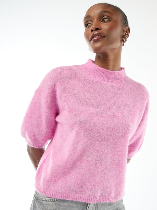Pull col rond en mohair uni - Kiabi