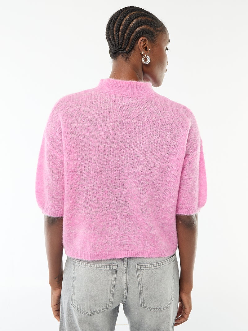 Pull col rond en mohair uni Rose - Kiabi