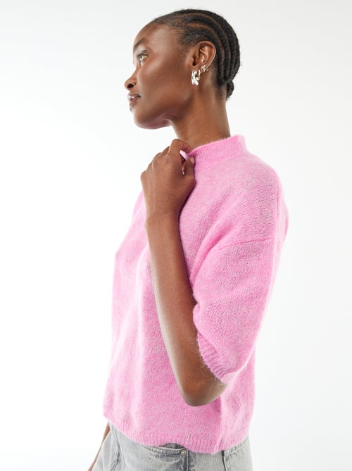Pull col rond en mohair uni - Kiabi