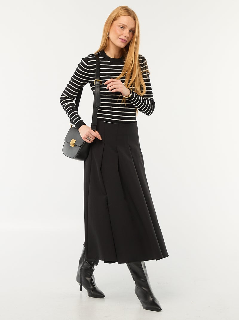 Pull col rond en rib rayé Noir - Kiabi