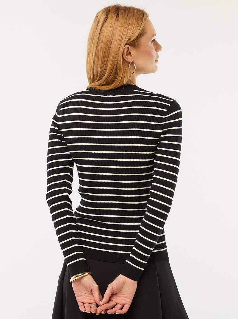 Pull col rond en rib rayé Noir - Kiabi