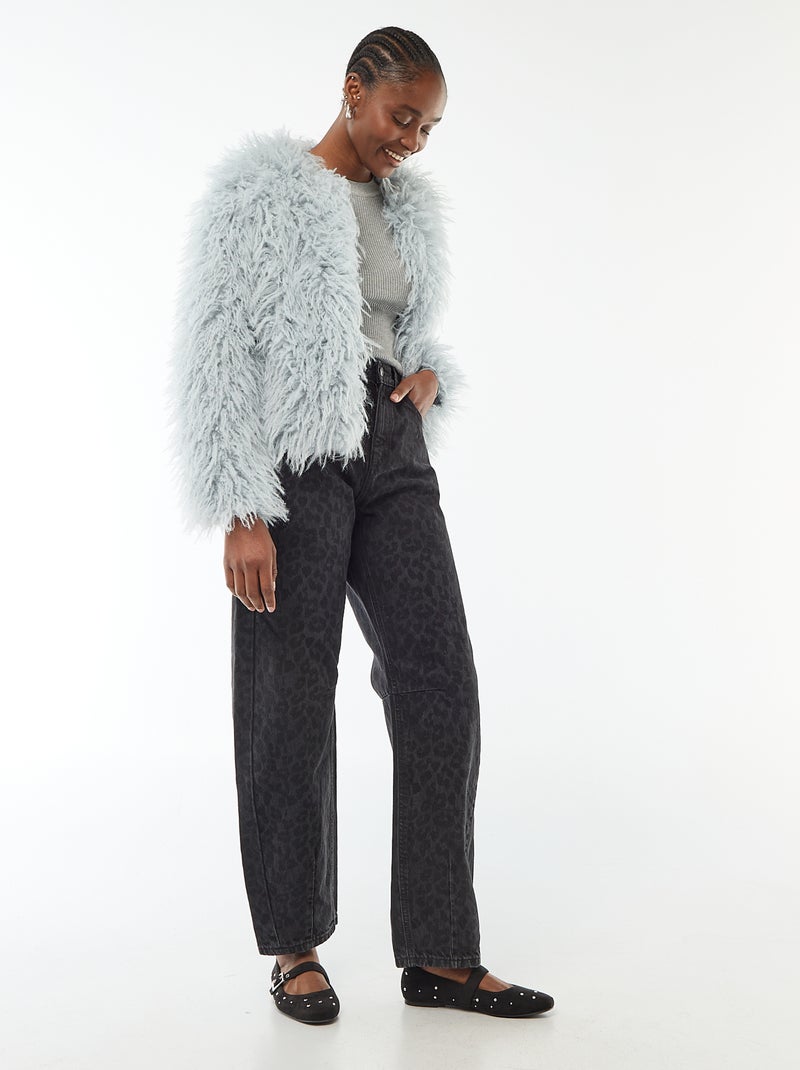 Pull col rond en rib uni Gris - Kiabi