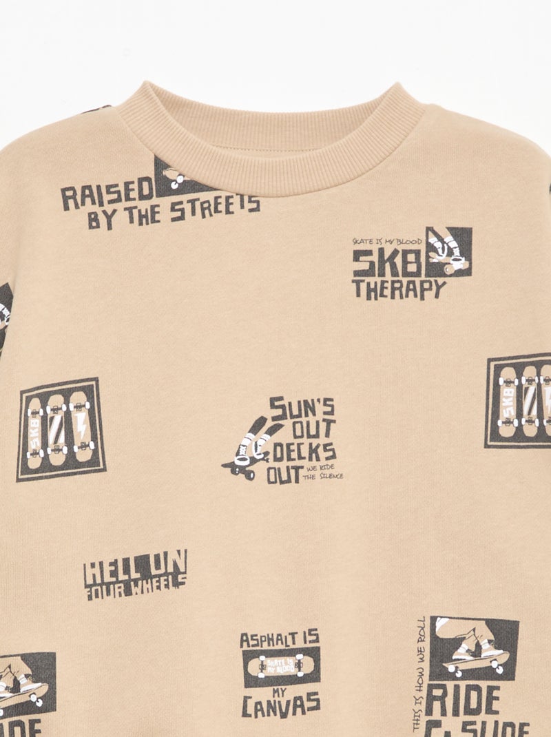 Pull col rond imprimé en coton Beige - Kiabi