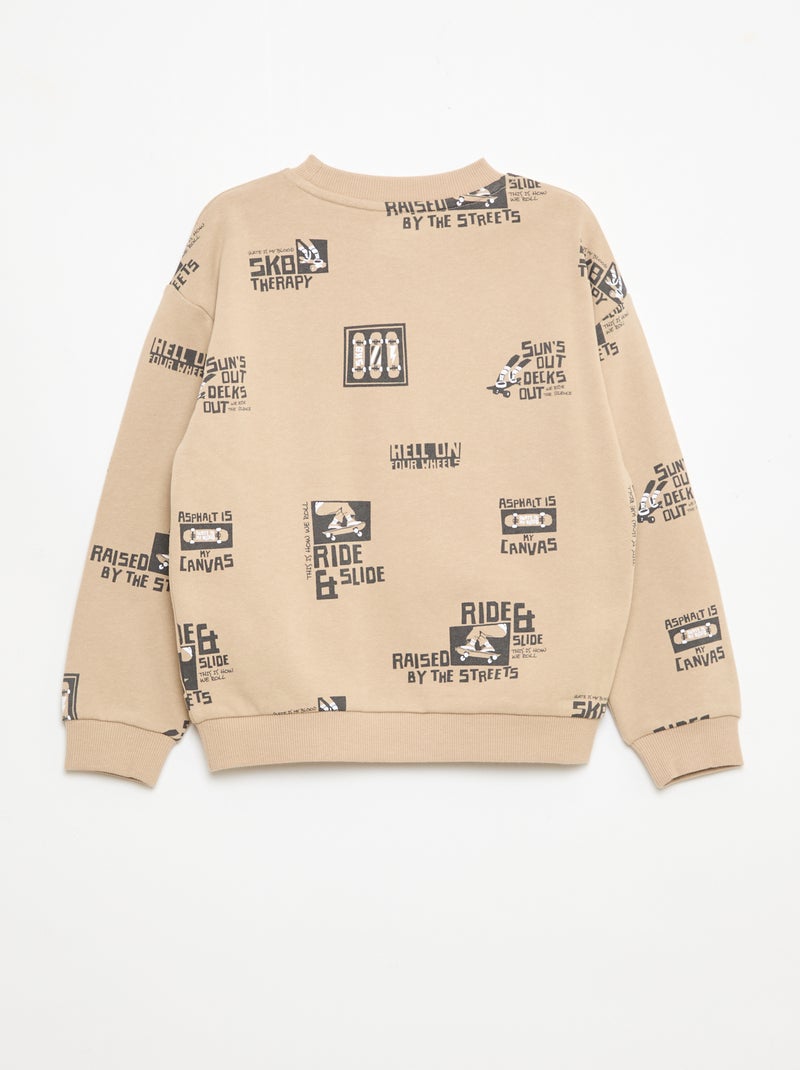 Pull col rond imprimé en coton Beige - Kiabi