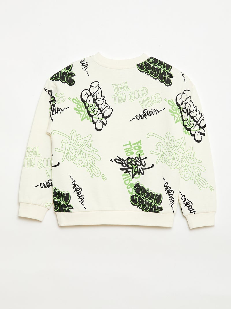 Pull col rond imprimé en coton Blanc - Kiabi