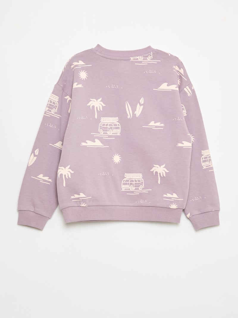 Pull col rond imprimé en coton Violet - Kiabi