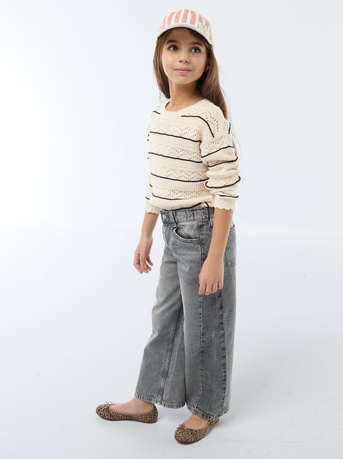 Pull col rond maillé fantaisie avec motifs ajourés en coton - Kiabi