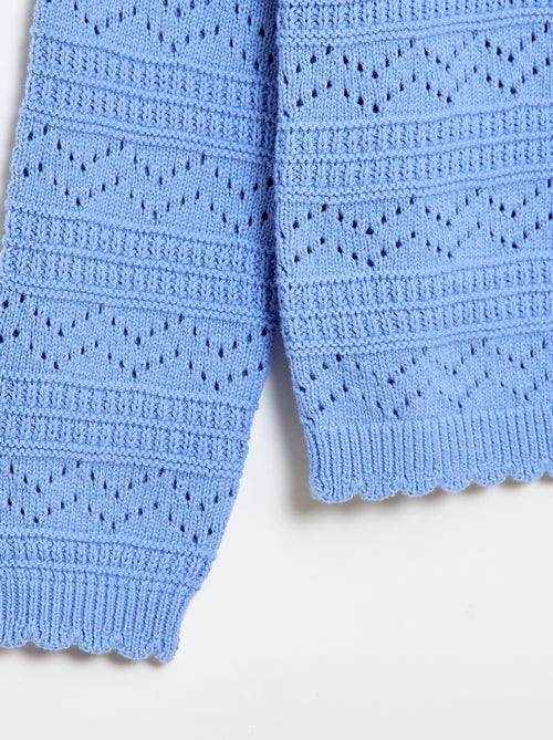 Pull col rond maillé fantaisie avec motifs ajourés en coton - Kiabi