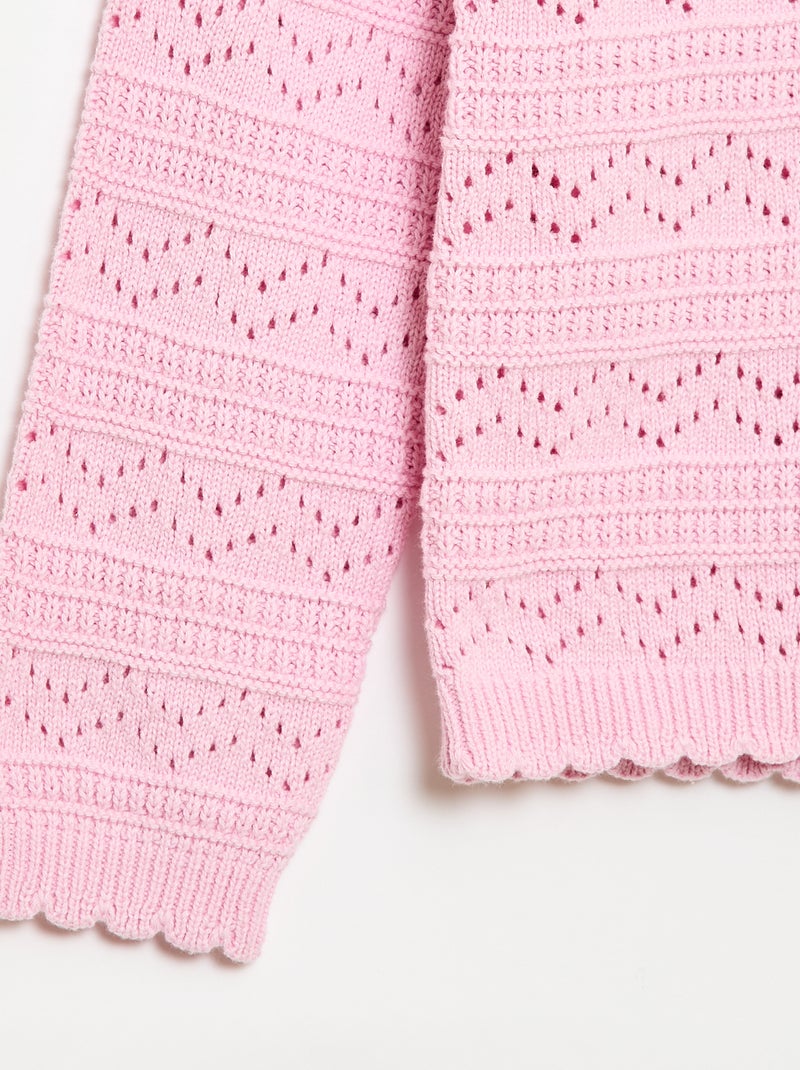 Pull col rond maillé fantaisie avec motifs ajourés en coton Rose - Kiabi