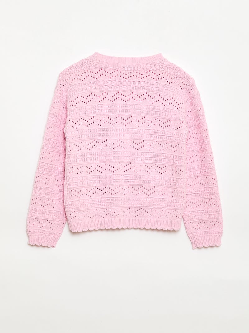 Pull col rond maillé fantaisie avec motifs ajourés en coton Rose - Kiabi