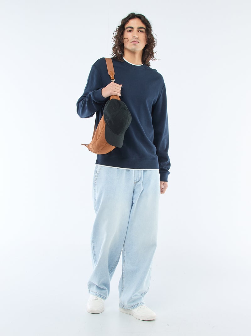 Pull col rond nid d'abeille Bleu - Kiabi