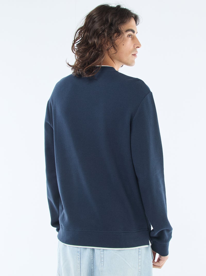 Pull col rond nid d'abeille Bleu - Kiabi