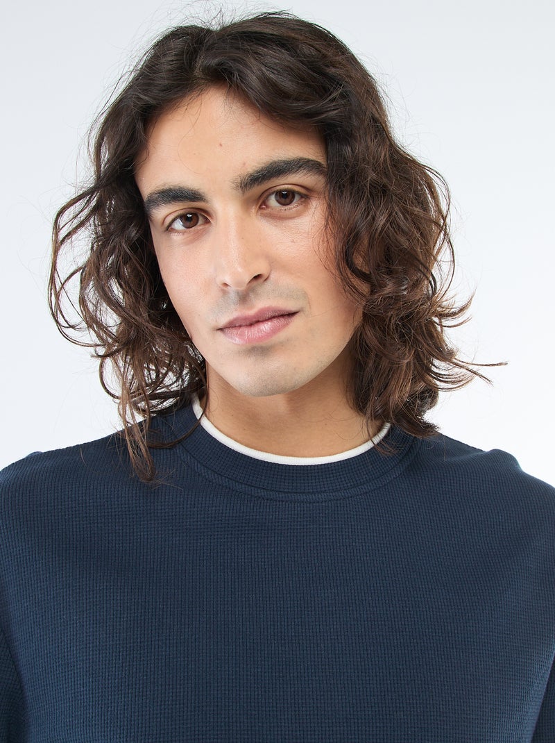 Pull col rond nid d'abeille Bleu - Kiabi