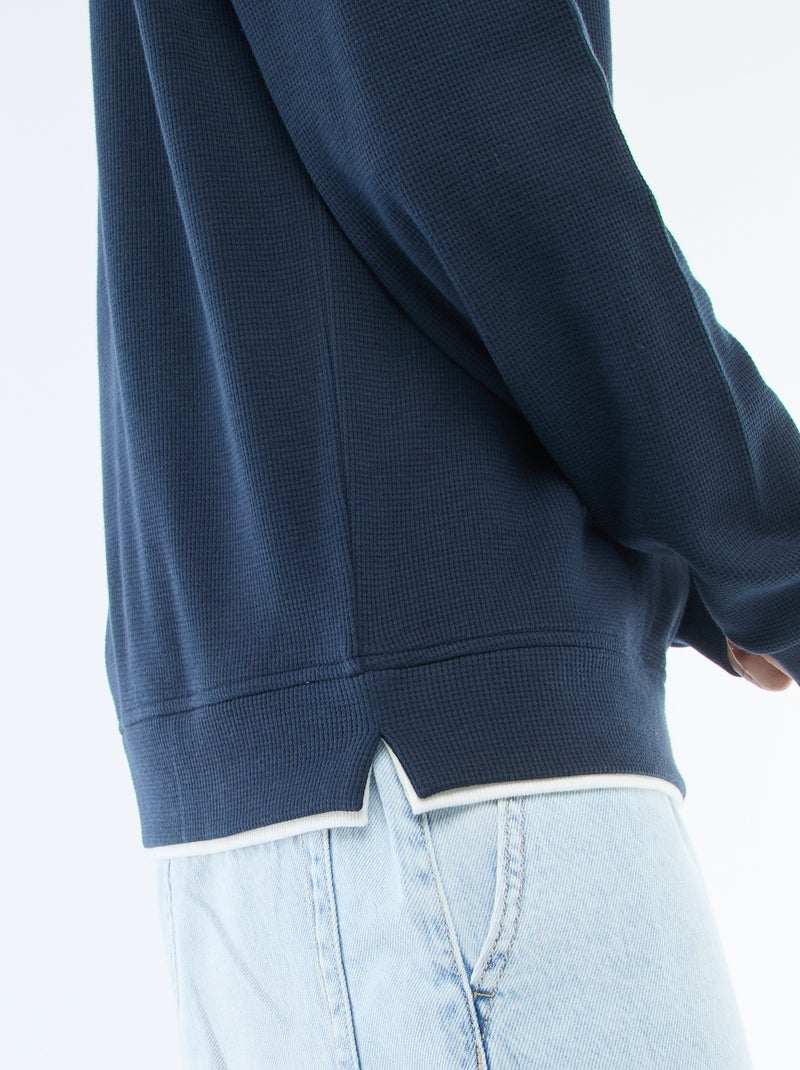 Pull col rond nid d'abeille Bleu - Kiabi