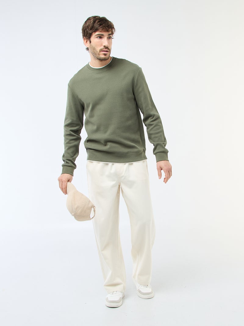 Pull col rond nid d'abeille Vert - Kiabi