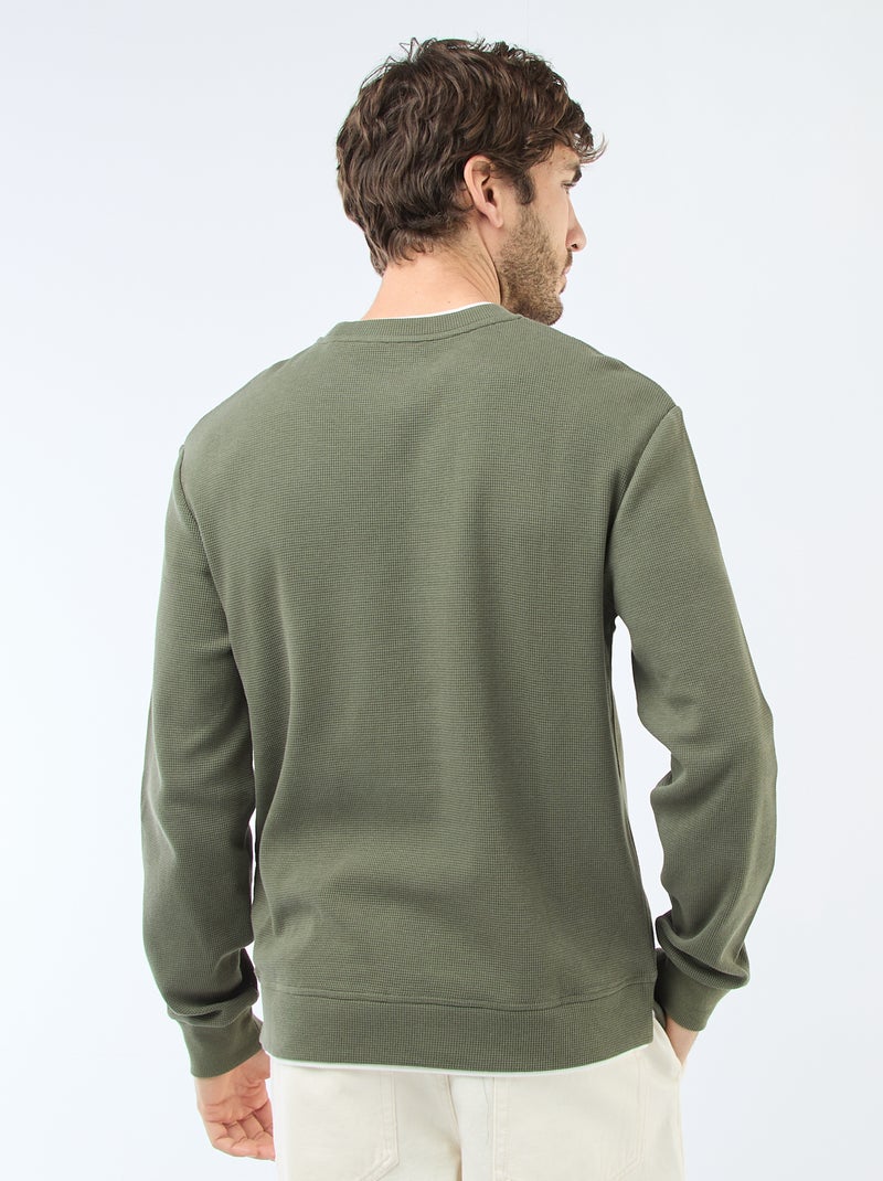 Pull col rond nid d'abeille Vert - Kiabi