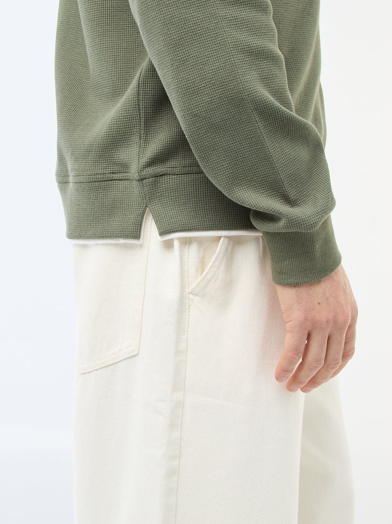 Pull col rond nid d'abeille Vert - Kiabi