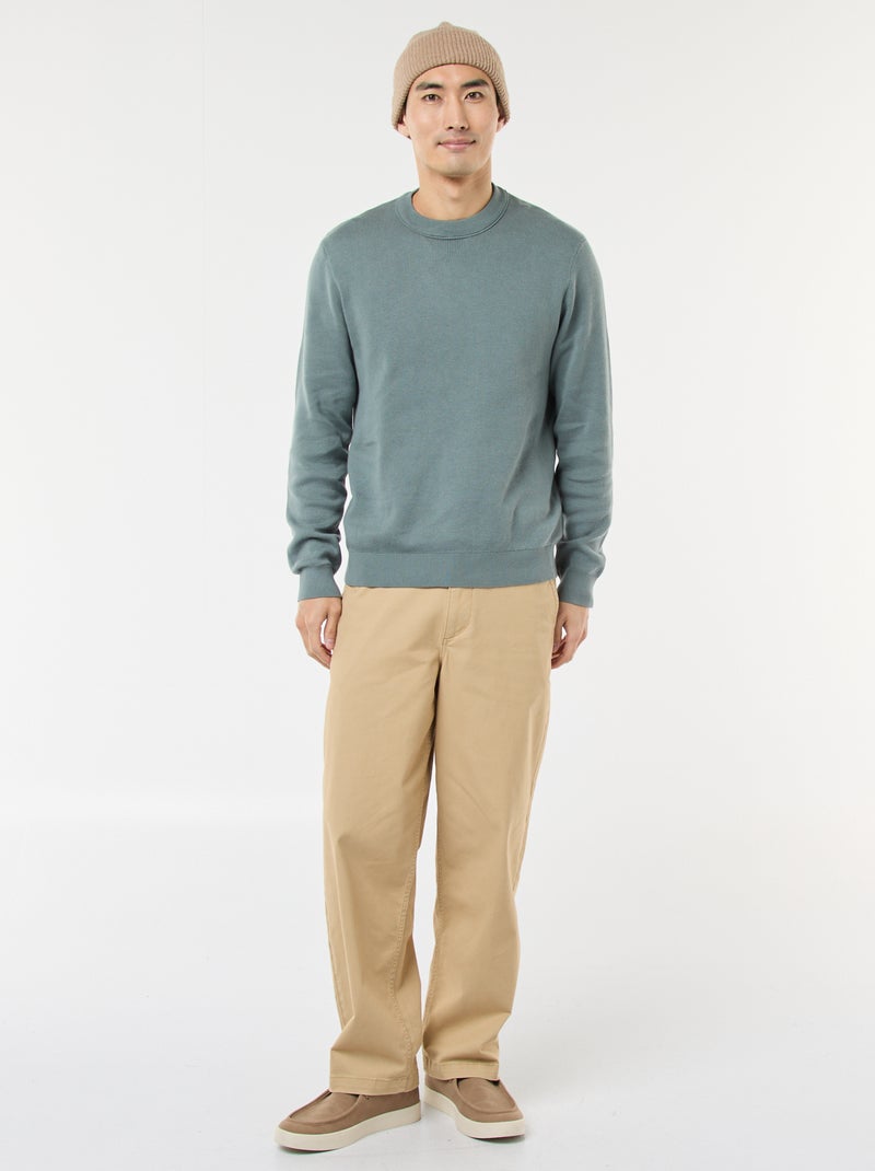 Pull col rond uni Bleu - Kiabi