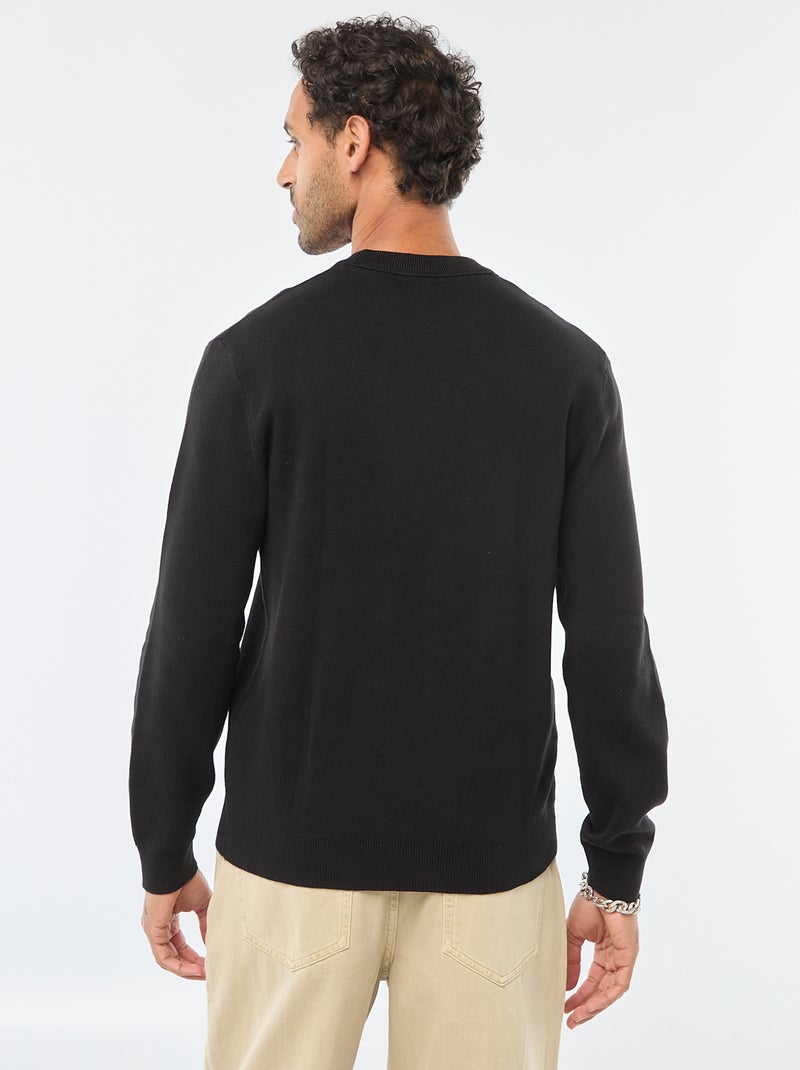 Pull col rond uni Noir - Kiabi