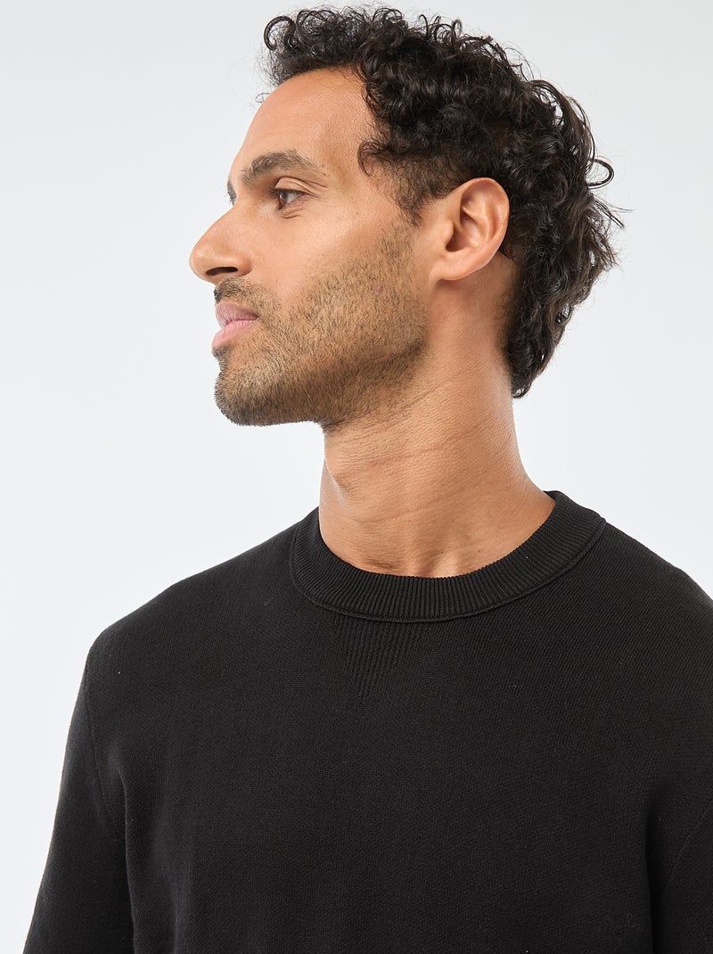 Pull col rond uni Noir - Kiabi