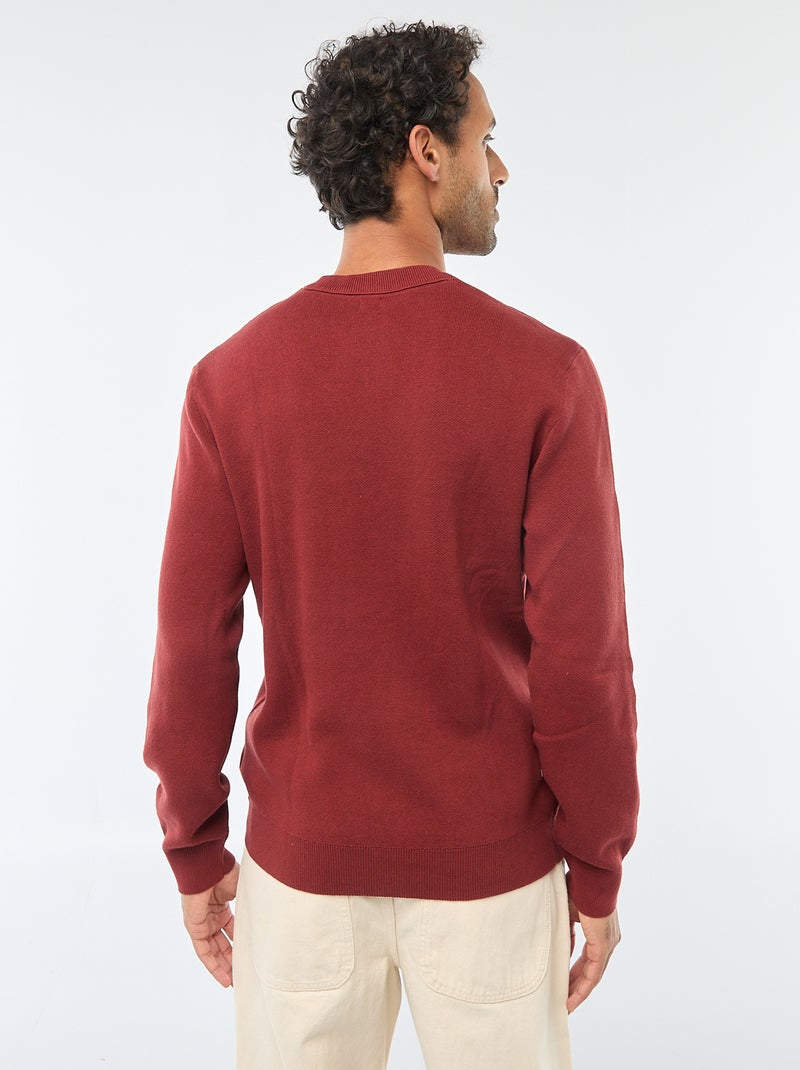 Pull col rond uni Rouge - Kiabi
