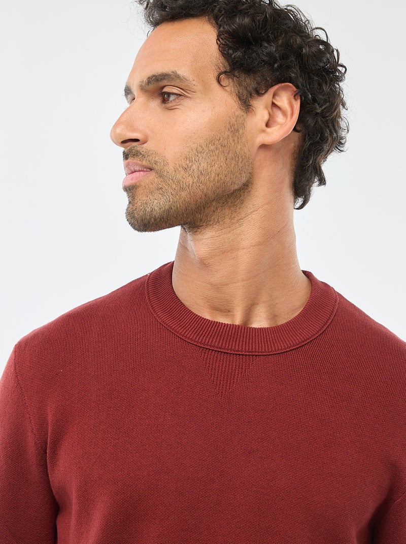 Pull col rond uni Rouge - Kiabi