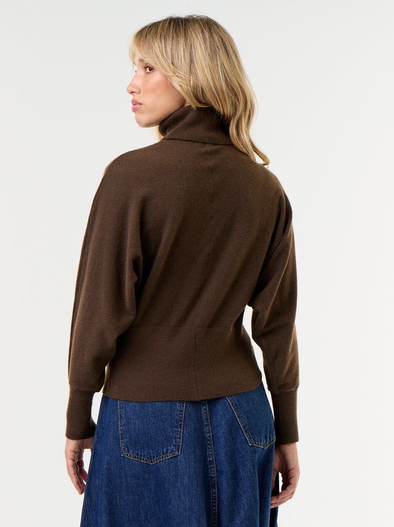 Pull col roulé avec emmanchures chauve-souris Marron - Kiabi