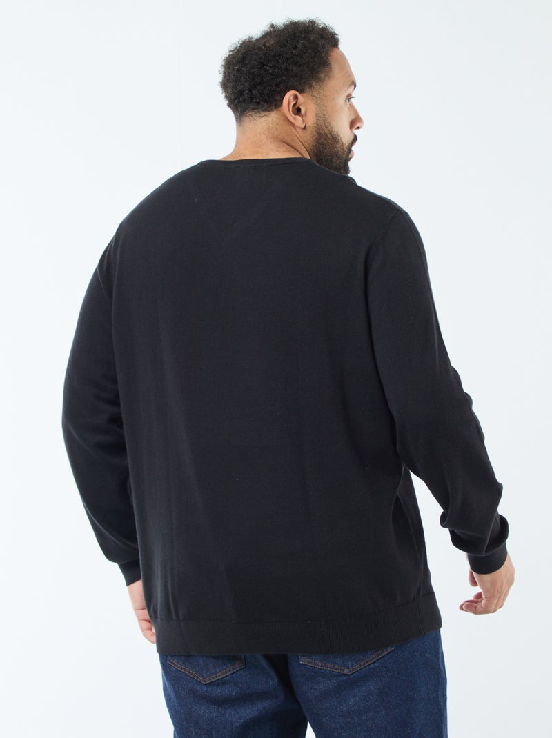 Pull col V en maille fine jauge Noir - Kiabi
