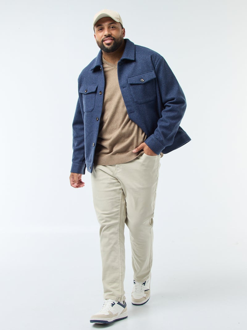 Pull col V en maille fine jauge Taupe - Kiabi