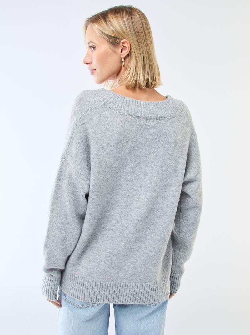 Pull col V uni Gris - Kiabi