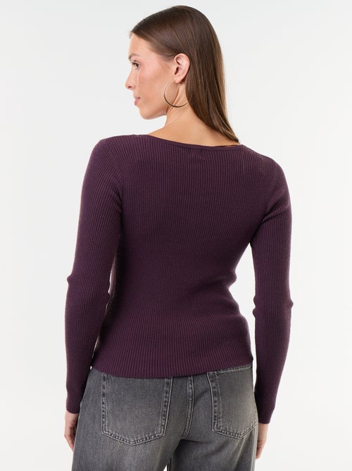 Pull côtelé avec col V avec dentelle - Kiabi