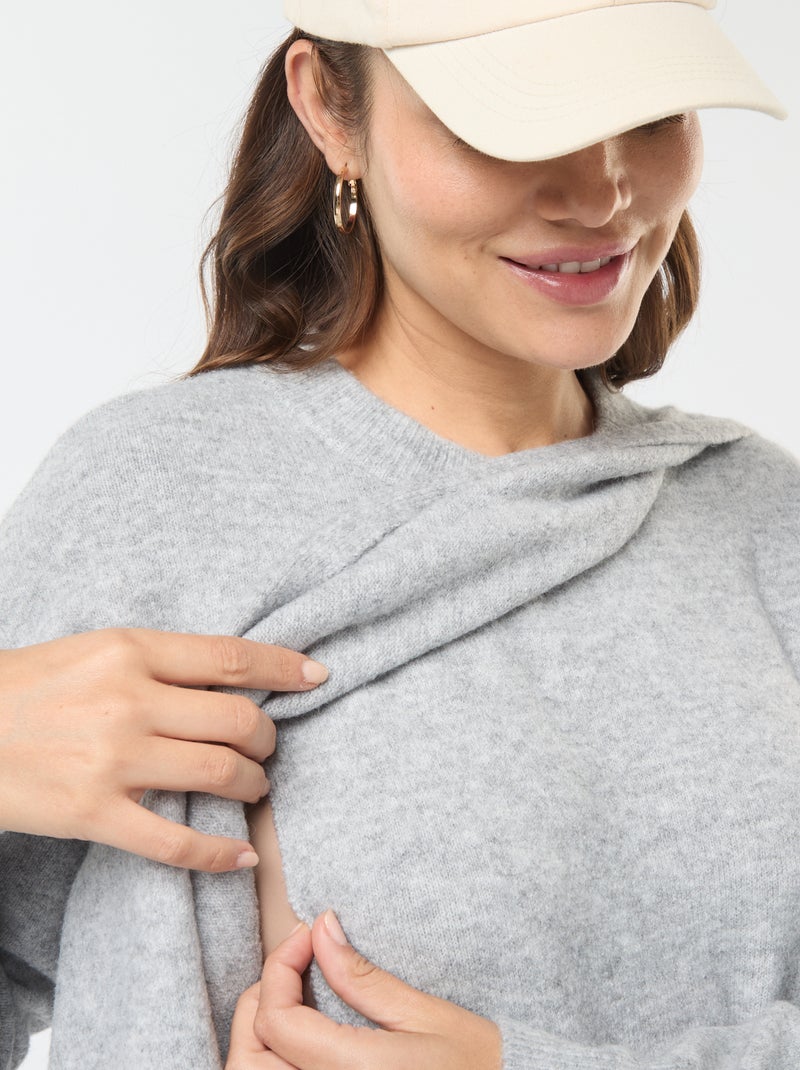 Pull d'allaitement en maille douce Gris - Kiabi
