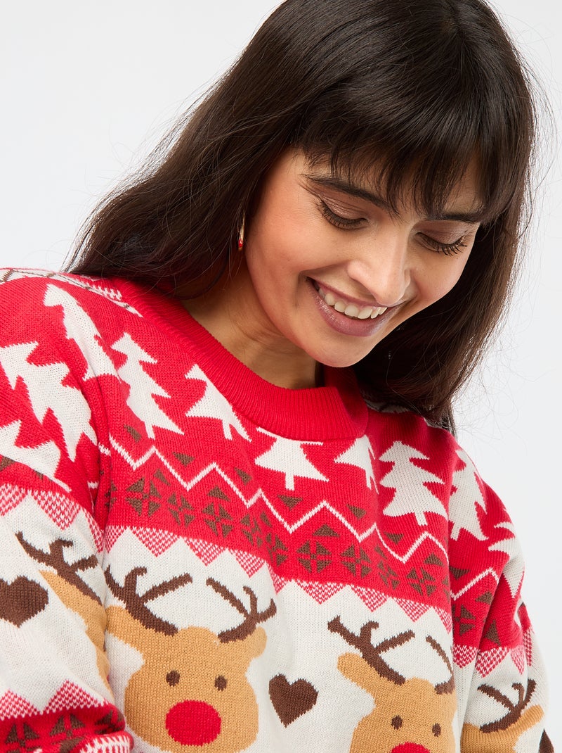 Pull de Noël en jacquard 'renne' Rouge - Kiabi