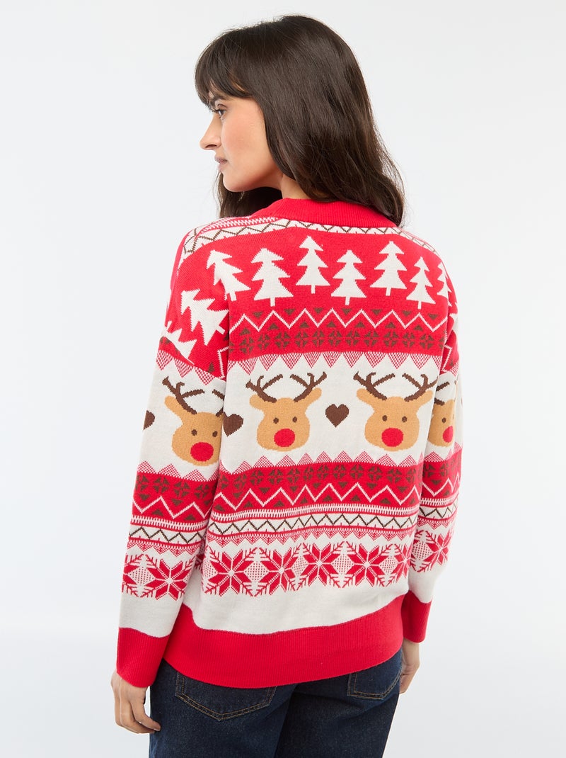 Pull de Noël en jacquard 'renne' Rouge - Kiabi