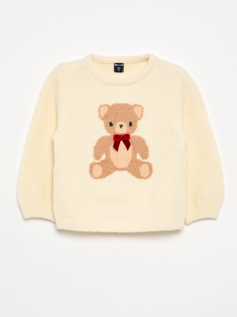 Pull de Noël fine jauge 'ourson' Blanc - Kiabi