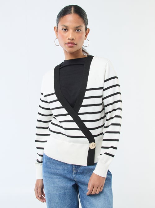 Pull effet gilet cache-coeur avec bouton doré - Kiabi