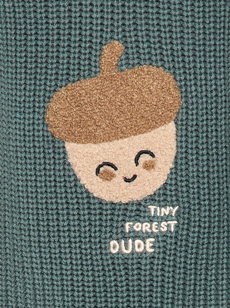 Pull en coton en maille perlée Vert - Kiabi