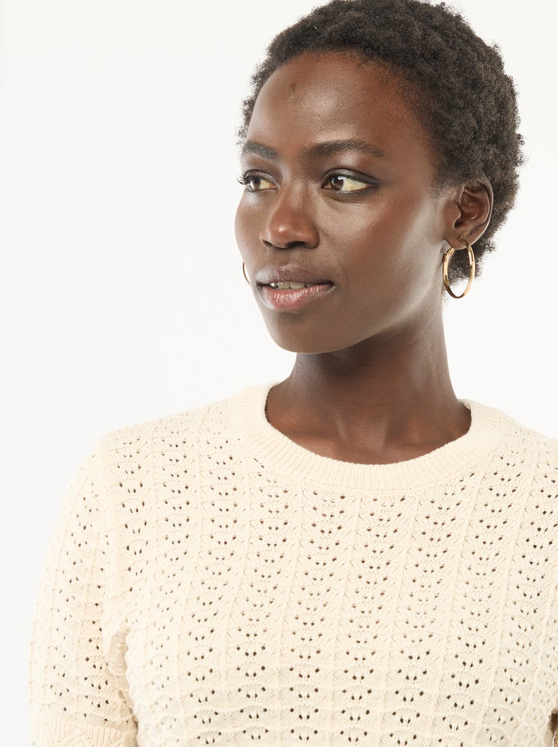 Pull en crochet à manches courtes Beige - Kiabi