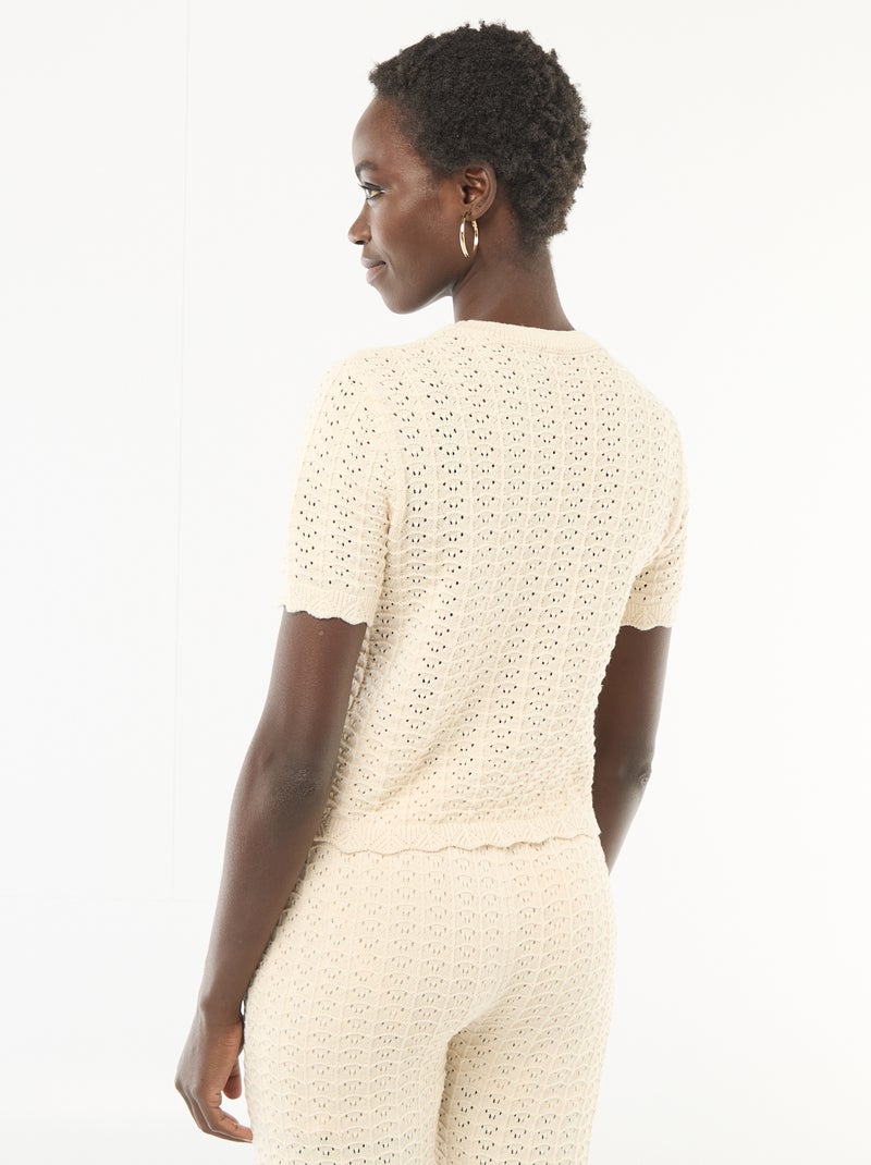 Pull en crochet à manches courtes Beige - Kiabi