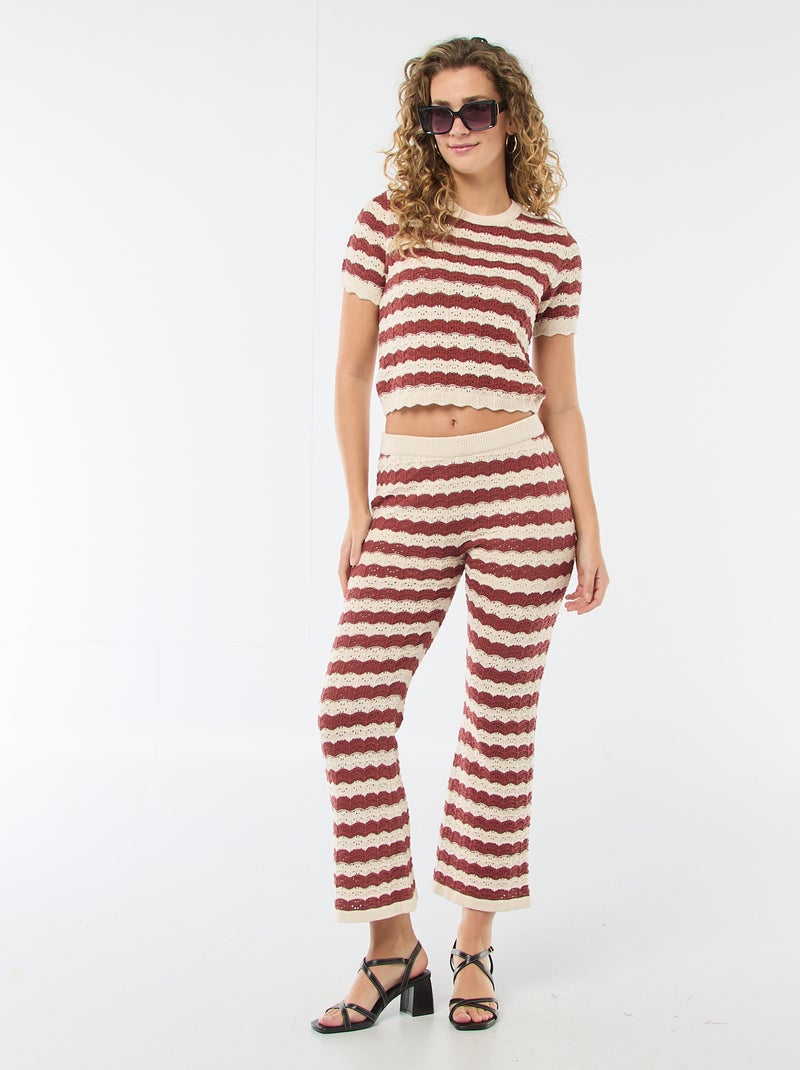 Pull en crochet à manches courtes Marron - Kiabi