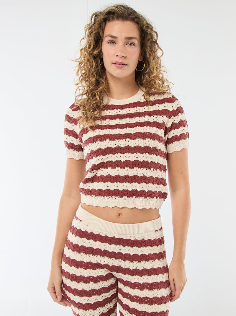 Pull en crochet à manches courtes Marron - Kiabi