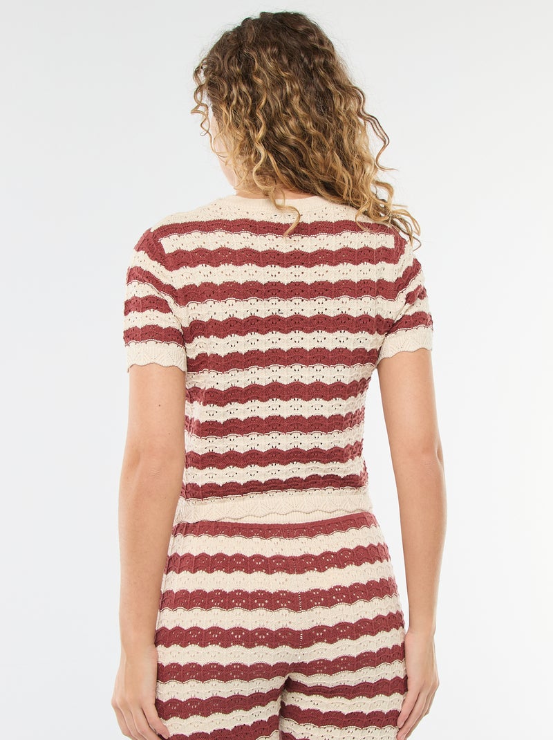 Pull en crochet à manches courtes Marron - Kiabi