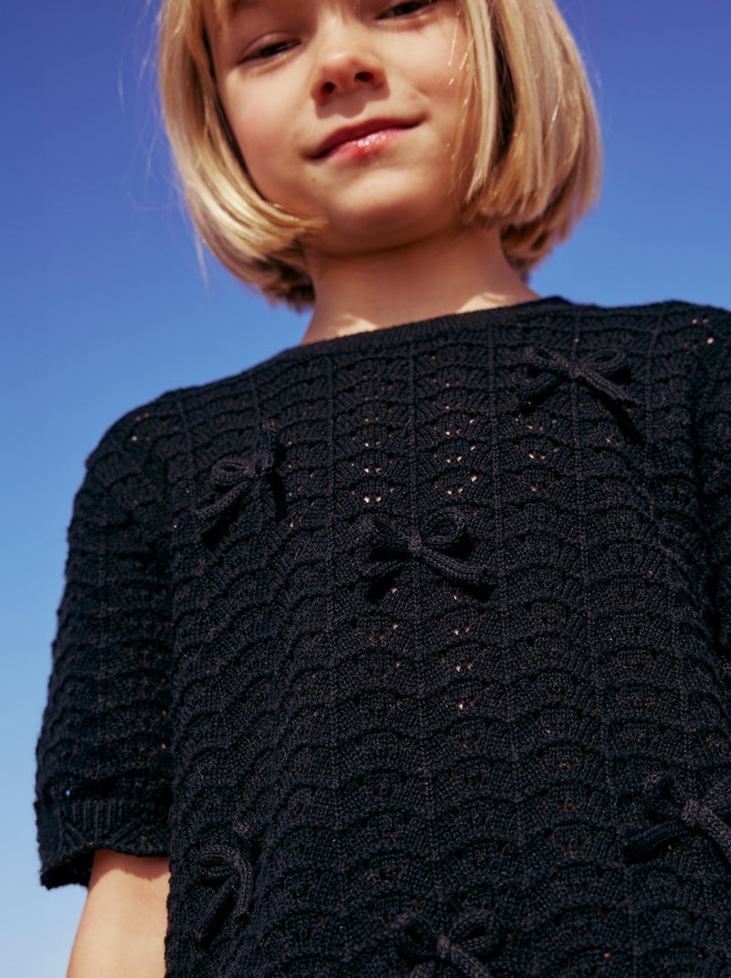Pull en crochet à manches courtes Noir - Kiabi