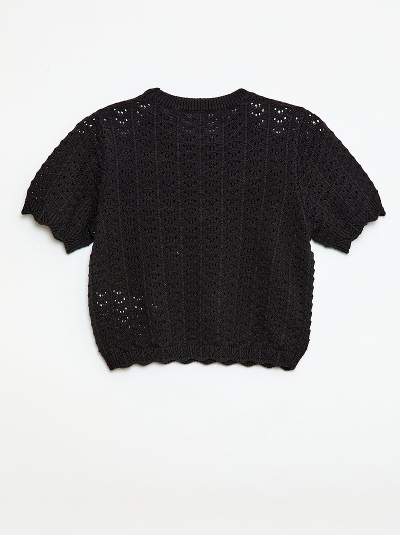 Pull en crochet à manches courtes Noir - Kiabi