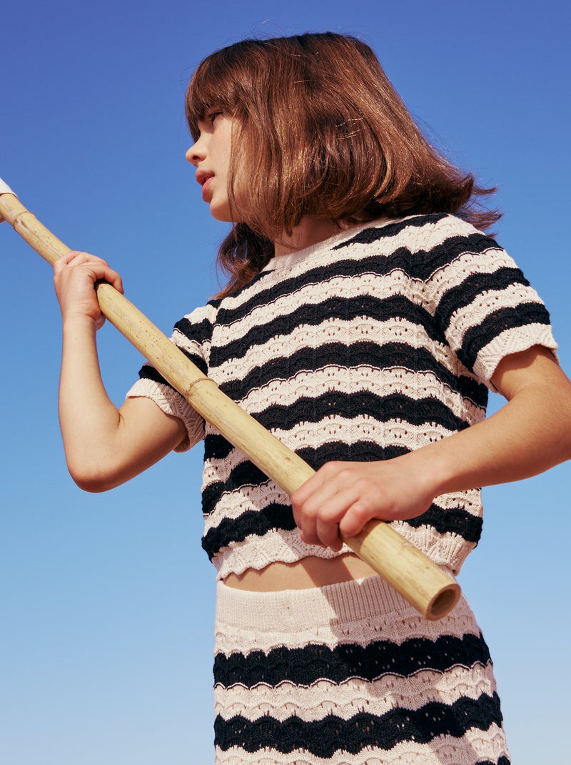 Pull en crochet à manches courtes Noir - Kiabi