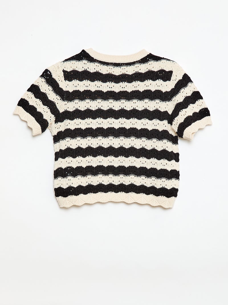 Pull en crochet à manches courtes Noir - Kiabi