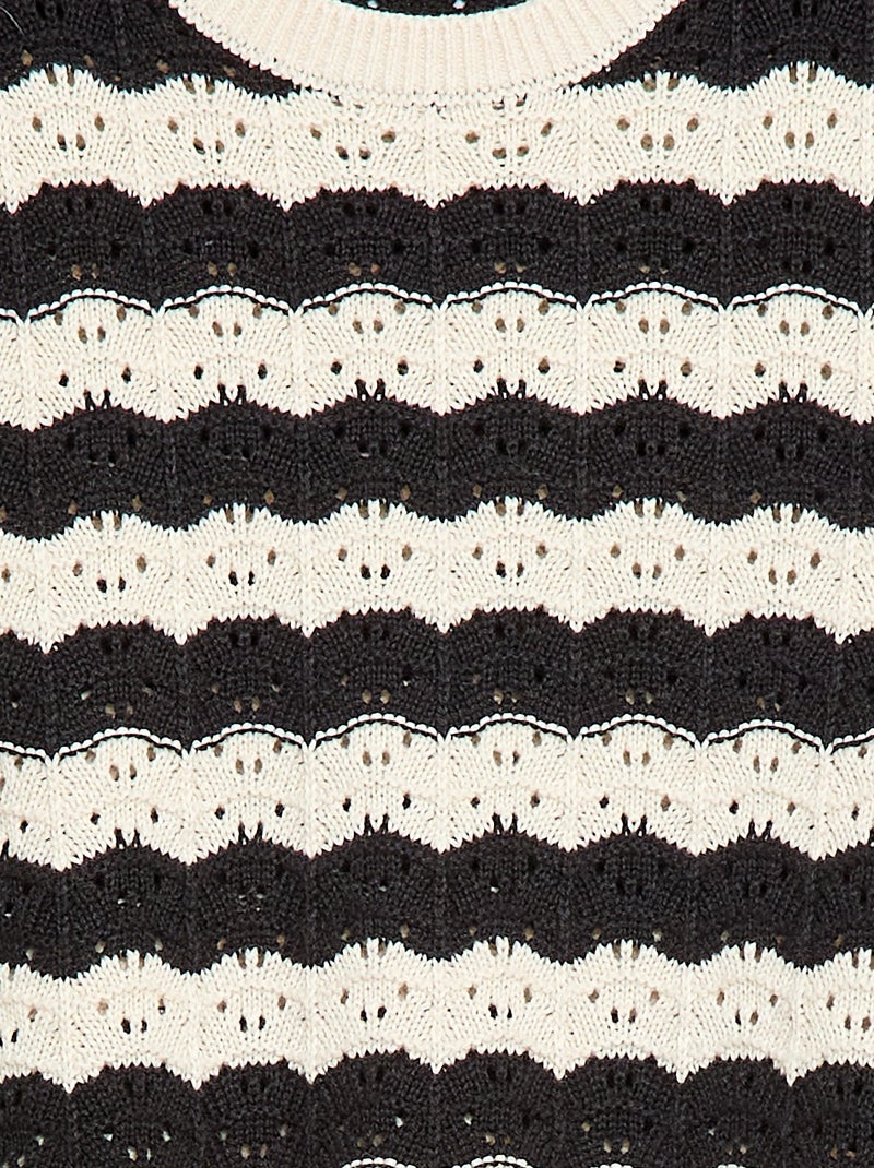 Pull en crochet à manches courtes Noir - Kiabi