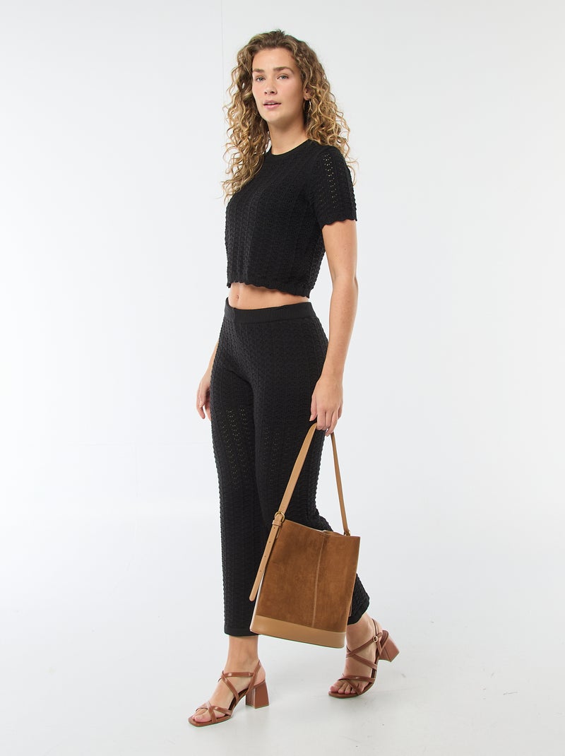 Pull en crochet à manches courtes Noir - Kiabi