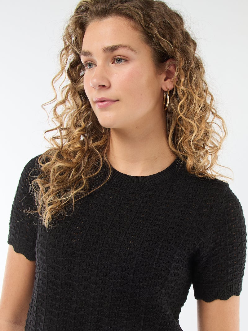 Pull en crochet à manches courtes Noir - Kiabi